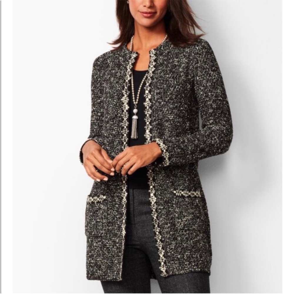 Talbots Women's Long Knit Boucle Shimmering Topper Sweater Size Small